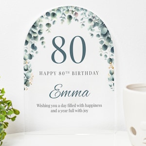 Plaque cadeau personnalisée joyeux 80e anniversaire, cadeau d'anniversaire floral violet pour grand-mère, grand-mère, maman, souvenir 80e anniversaire, cadeaux personnalisés pour elle