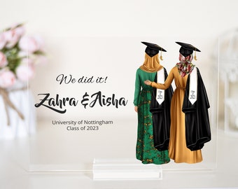 Unique two best friends Muslim Graduation Gift, Custom Acrylic Plaque for Her - Islamic Graduation Keepsake,Hijab graduation acrylic plaque