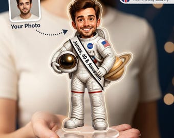 40th Birthday Gift for Him, Custom Astronaut Caricature Photo Standee, Personalised Acrylic Cake Topper with Name, Space Gift, UK Made