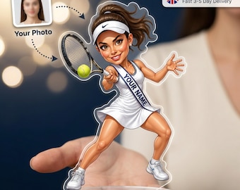 Personalised Tennis Gift for Her, Custom Caricature Acrylic Standee from Photo, Tennis Player Birthday Gift