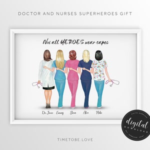 Medical Team heroes personalised print, Nurse print gift, Midwife gift, Thank you gift, Nurse Team print,Thank you nurse,Vet Gift,Scrub Life