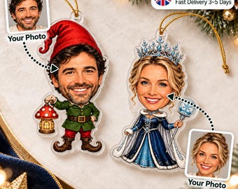 Custom Face Christmas Ornament from Photo, Personalised Caricature Bauble, Nutcracker Gnome Designs, Funny Family Gift, Stocking Filler