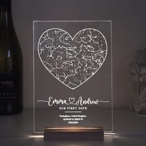 Benutzerdefinierte Sternenkarte nach Datum Nachtlampe, Jahrestagsgeschenk, personalisierte Konstellationskarte, Nachthimmel nach Datum Geschenk für ihn / sie, Paar oder Verlobung