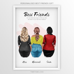 Best friend print, 3 best Friend Gift, Best friends gift, Friendship print, Curvy women,Plus Size Girls,bff gift,Friend print,Sisters Family