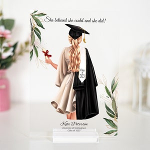 Afstuderen 2024, acryl plaquette en standaard, afstudeerprint vrienden, Master afstudeercadeau, klasse van 2024, PHD afstudeercadeaus voor haar