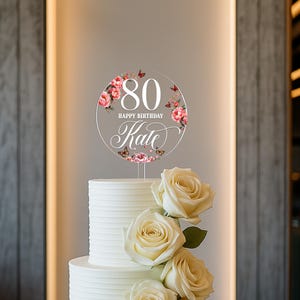 UV printed birthday cake decoration on acrylic with flower and butterfly design