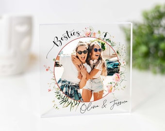 Personalized Besties Photo Plaque: Friendship Gift, Floral Design