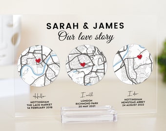 Hello I will I do Wedding gift, Our Love Story, Met Engaged Married Wedding Gift, Love Story Couples Gift, first date map, where we met map