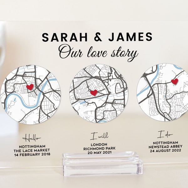 Hello I will I do Wedding gift, Our Love Story, Met Engaged Married Wedding Gift, Love Story Couples Gift, first date map, where we met map