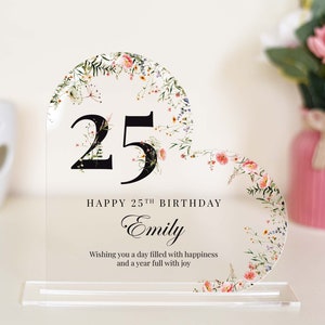 Personalized Happy Birthday Gift heart Plaque, Birthday Gift For Her, Heart Plaque, 18th 21st 30th 40th 50th Gift, Floral Birthday Keepsake