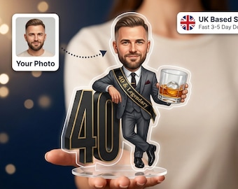 Birthday Caricature Standee & Cake Topper, Personalised from Your Photo, 30th 40th 50th 60th, Milestone Gift,Funny gifts for friends,UK Made