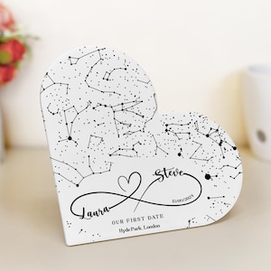 Sternkarte, personalisierte herzförmige Acrylplakette, personalisierte Andenken, Sternbild Andenken für Paare, Hochzeit, Valentinstag