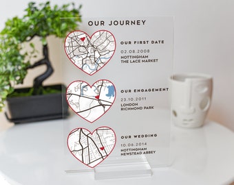 Our journey map, Personalised Where We First Met map, Gifts for boyfriend, Map Our First Date plaque, Wife anniversary, Romantic Map