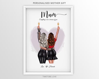 Best Mothers Day Gift, Personalised Mother and daughters print, Personalised, Mother Gift,Gift for Mum,Mum Gift,Family Portrait,framed print