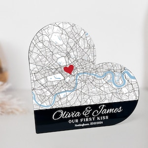 Cadeau pour couple personnalisé, carte du lieu où nous nous sommes rencontrés, carte personnalisée pour le premier rendez-vous, souvenir d'anniversaire unique, plaque histoire d'amour pour la Saint-Valentin