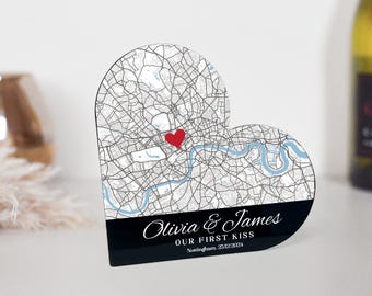 Personalized Acrylic Heart Map: Couples First Date Keepsake