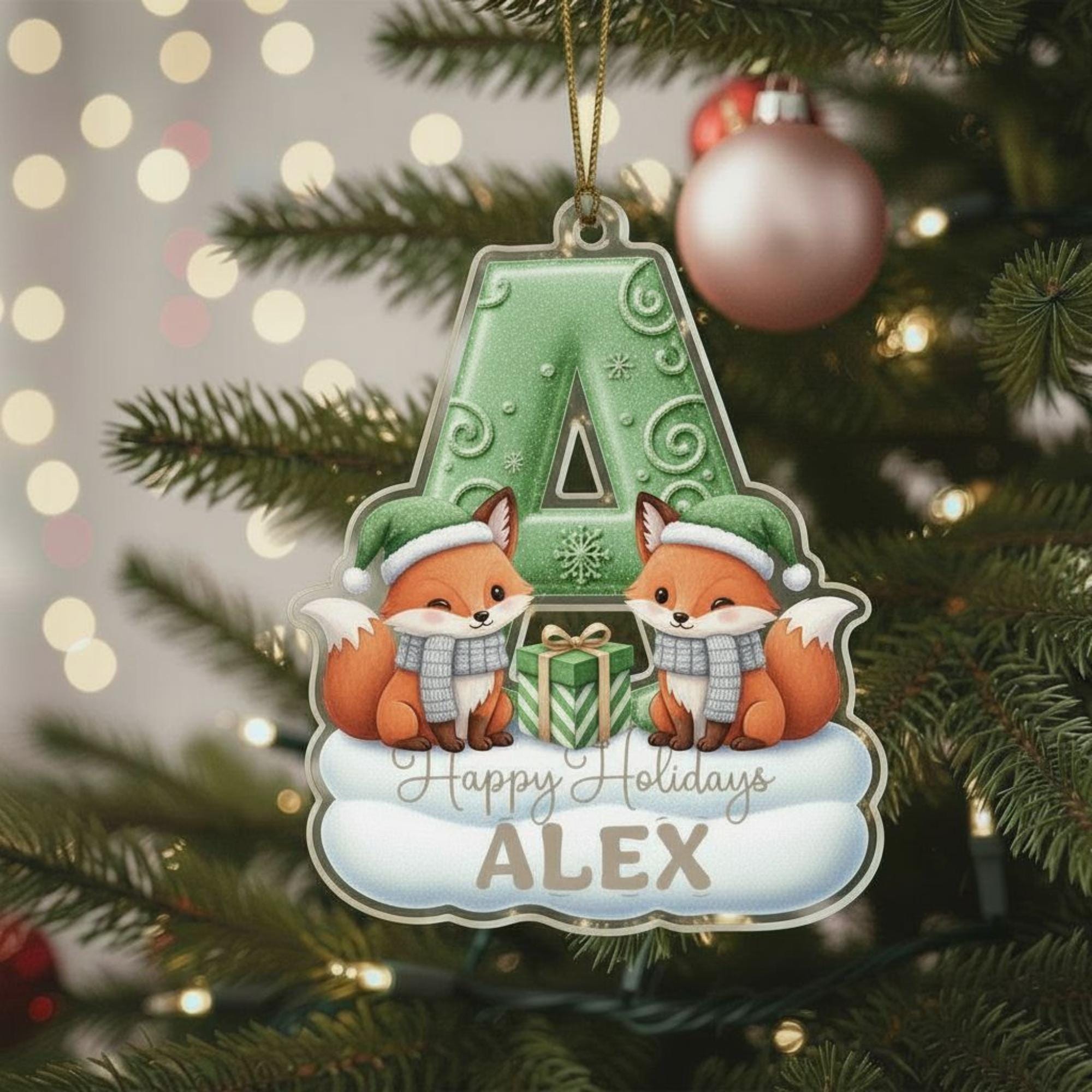 Discover Personalised Christmas Ornament with Cute Fox, Custom Name & Initial Acrylic Decoration for Kids Tree 2025