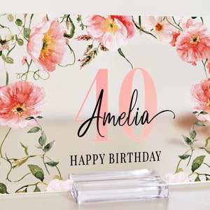 Personalisierte Geschenke zum 40. Geburtstag für Frauen – Blumenmuster, 21., 18., 30., 40., 50., 60. Geburtstagsgeschenk für sie, Andenken für Geburtstage