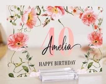 Personalisierte Geschenke zum 40. Geburtstag für Frauen – Blumenmuster, 21., 18., 30., 40., 50., 60. Geburtstagsgeschenk für sie, Andenken für Geburtstage