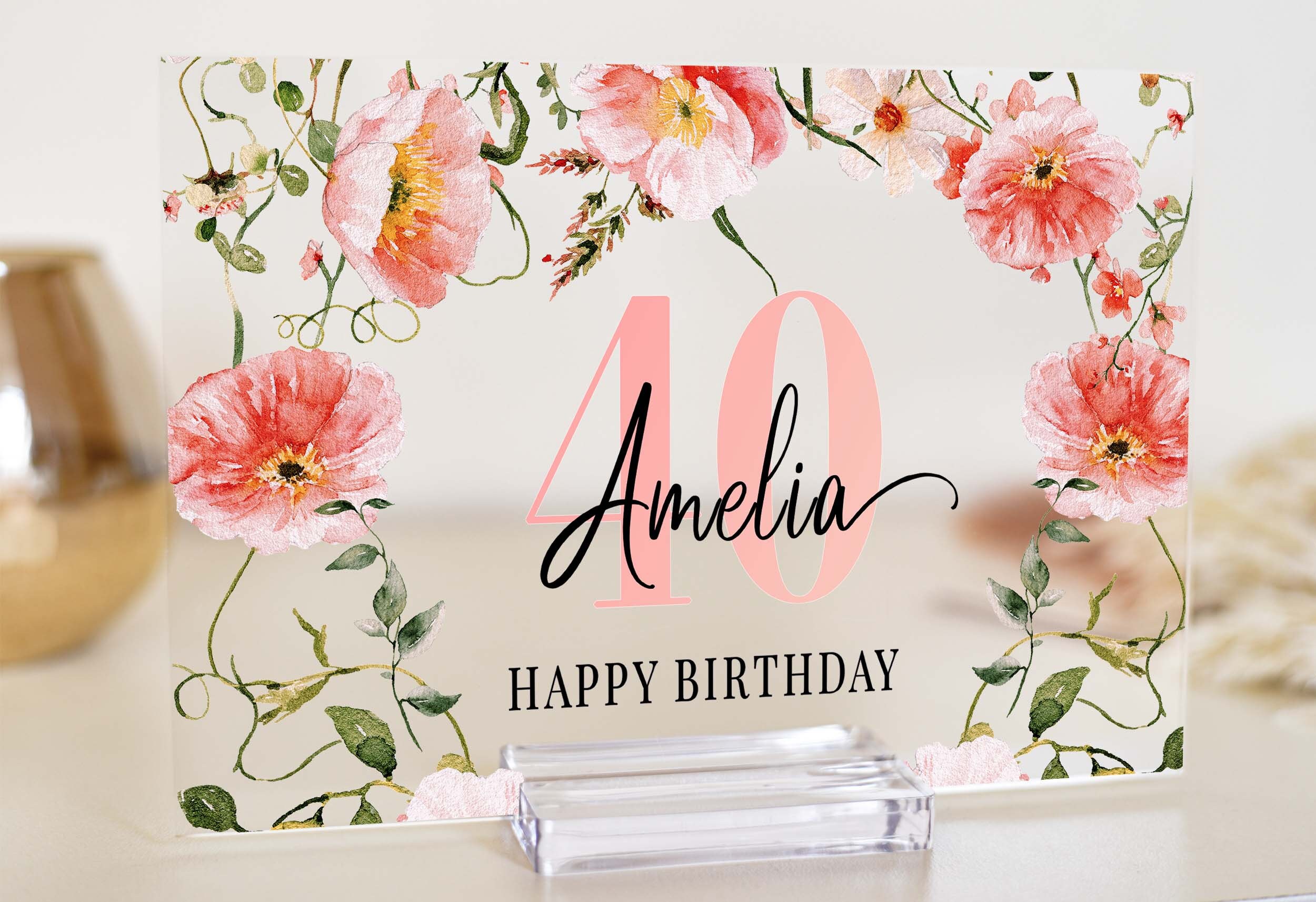 Personalized 40th birthday gifts for women - Floral Design, 21st, 18th, 30th, 40th, 50th, 60th Birthday gift for her, Keepsake for Birthdays