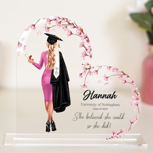 Felicitaciones 2025 Regalo de graduación universitaria / Placa de acrílico personalizada en forma de corazón / Recuerdo personalizado para ella