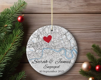 Personalized Engaged Location Ornament - Unique Gift for Newlyweds, Our First Christmas & Anniversary Keepsake for Him, Announcement Gift