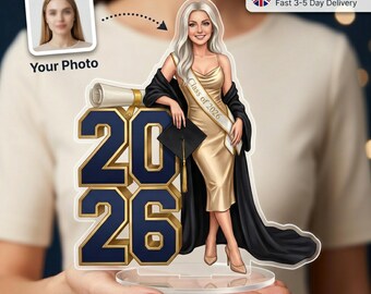 Graduation Gift Her | Caricature Standee & Cake Topper | Personalised from Photo | Class of 2026 | Congratulations Gift | UK Made