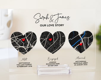 Met Engaged Married Wedding Gift, Our Love Story, Wedding Anniversary gift, Love Story, Couples Gift, our first date map, where we met map