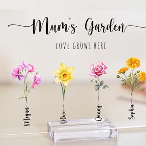Arte de flores de nascimento de jardim personalizada - Buquê de flores de família Presentes para o jardim da mãe, avó, Natal, aniversário ou presente de dia das mães