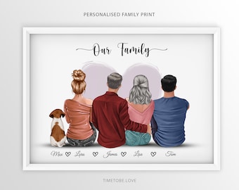 Personalised Family Print, Custom family Gift, New Home Gift, Mother father daughters and son print,Family Gift,Family portrait,Family frame