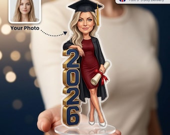 Class of 2026 Graduation Caricature Standee | Personalised from Photo | Diploma & Year | Gift for Her | UK Made