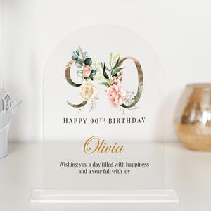 Plaque cadeau personnalisée joyeux 90e anniversaire, cadeau d'anniversaire floral violet pour grand-mère, grand-mère, maman, souvenir 90e anniversaire, cadeaux personnalisés pour elle