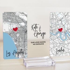 Cadeau de relation longue distance, carte comment cela a commencé, carte où nous nous sommes rencontrés pour la première fois, cadeau de la Saint-Valentin, carte d’amour à deux emplacements, carte longue distance