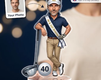 Golf Birthday Caricature Standee & Cake Topper | Personalised from Photo | 30th 40th 50th 60th | Birthday Gift Him | UK Made