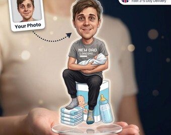 New Dad Loading Caricature Standee | Personalised from Photo | Father's Day Gift | First Time Dad | UK Made