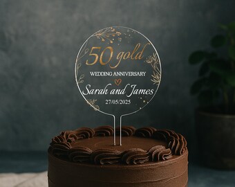 Personalisierte 50-jährige Jubiläum Cake Topper: Gold Acryl Andenken