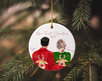 Our First 1st Christmas Couple Ornament, First Christmas Together Ornaments, Personalised Photo Couple Christmas Tree Bauble, 2024 Gifts