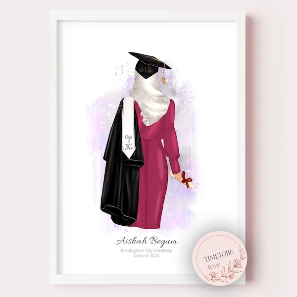 Muslim Graduation Gift for Her, Personalized Islamic Graduation Print, Hijab, Daughter Graduation gift, Class of 2022,Best Friend Graduation