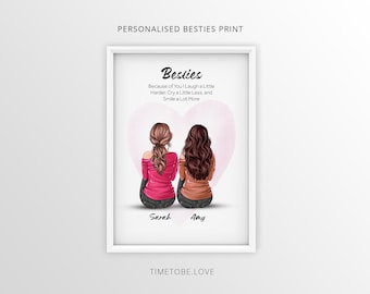 Impresión de mejor amigo, regalos para amigos, Regalo Bestie, Regalo BFF, Impresión de amistad personalizada, Regalo de hermanas, Póster enmarcado, Regalo de cumpleaños