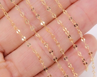 14 K Gold Filled Bar Jewelry Chains, 3 mm 14 20 Gold Sequin Bar CH# 740, Unfinished, Long and Short Chain, By the Foot