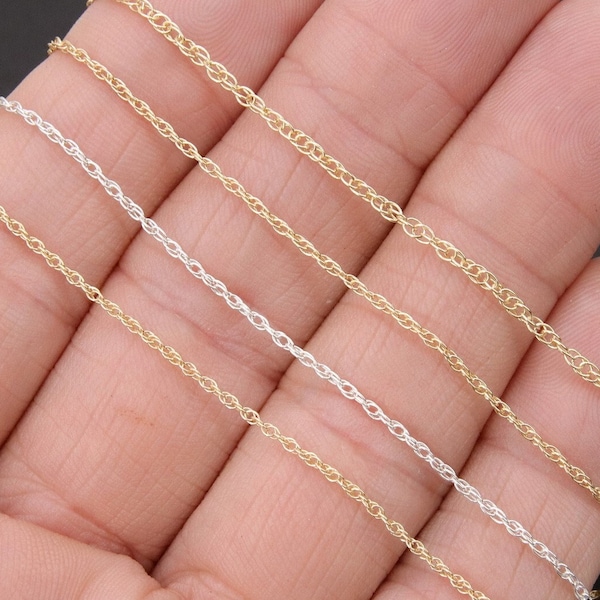 14 K Gold Filled Rope Jewelry Chain, 925 Sterling Silver CH #811, USA Gold 1.8 mm,1.5 mm, 1.3 mm, Unfinished Dainty Rope