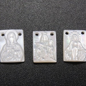 Escapulario de la Virgen con el Niño bañado en oro de 14 k, Jesús nácar en plata 925 n.° 257, dijes de 2 agujeros, Virgen María de 8 x 11 mm