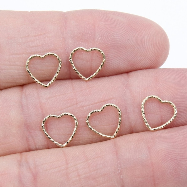 14 K Gold Filled Textured Heart Charms, 10 mm 14 20 Gold Soldered Links #2199, Twist Closed Heart Rings