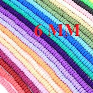 6 mm Clay Rondelle Beads, Heishi Flat Beads in Polymer Clay Disc CB #174, 3 mm Rondelle Stone Beads, FULL 16 inch Strands