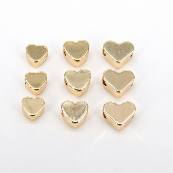 Gold Heart Bead, 5 Pc Genuine 18 K Gold Heart Shape Plated Beads with Hole #611, Side to Side 2 mm Holes, 4 mm 5 mm 7 mm or