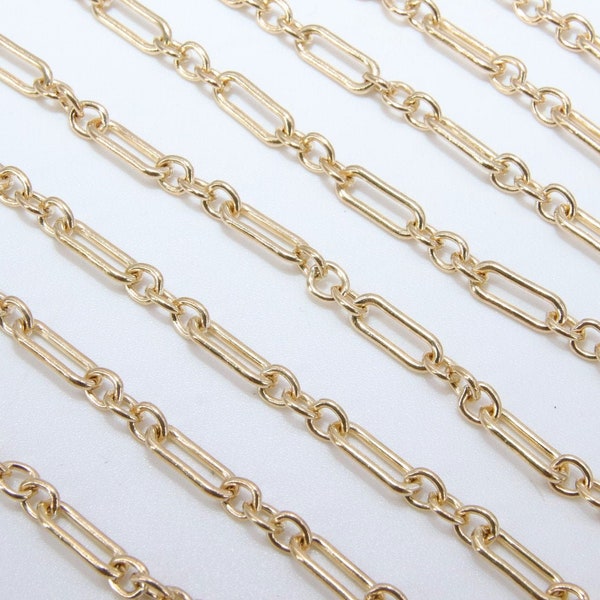 14 K Gold Filled Flat Cable 6.5 mm Chain, 10.5 mm 14 20 Unfinished Elongated CH #760, Long Short Chain CH #759, Multiple Sizes, By the Foot