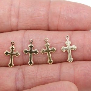 14 K Gold Filled Cross Charms, Pattern Textured Edge #2343, New Orleans Fleur De Leis Cross, 14 20 Religious Crucifix