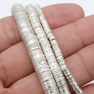 Silver Flat Spacer Beads, 20 260 pcs Round Brushed Metal Discs, Heishi Rondelle, 4 mm 6 mm 8 mm 10 mm Findings, High Quality Plating image 2