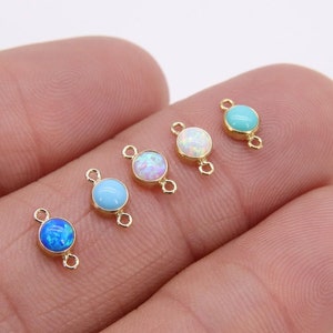 14 K Gold Filled Solitaire Connectors, 4 mm White Opal Links #2813, Pink CZ Style Genuine 14 20 Gold Blue Opal, Baby Blue Turquoise