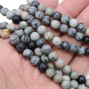 Picasso Stone Beads, Liso Redondo Beige Negro y Gris Beads BS #194, Alta Calidad 8 mm 15.5 pulgadas Strands